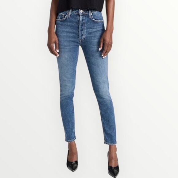 Agolde Button Fly Tapered Leg Nico Denim High Rise Blue Jeans Blue Size 30 Retro - Picture 1 of 12
